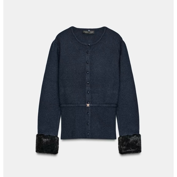 ZARA NWT Faux Fur Trim Combination Cardigan - Picture 6 of 14
